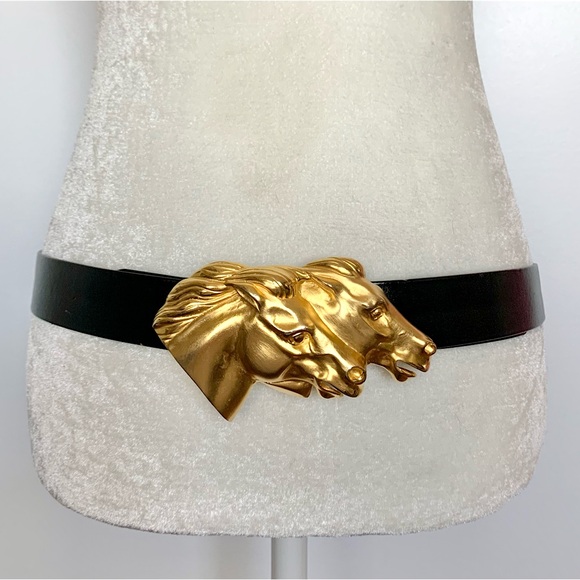Vintage Doreen Ryan Gold Horse Buckle Leather Belt - Picture 4 of 16